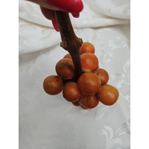 Vintage MCM Italian Alabaster Grape Cluster Orange Stone w/Wood Stem Mid-Mod 11" - Picture 6 of 10